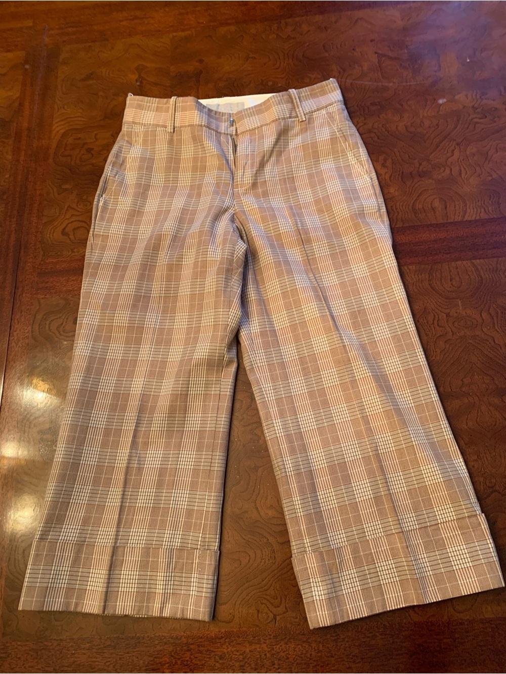 Vintage Pink Tartan Plaid Cropped Pants in Brown and Beige